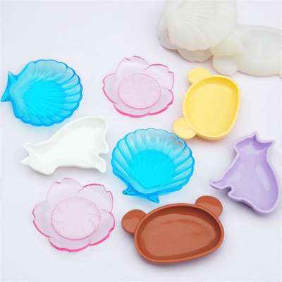 Y987 new flower shell cat bear head shaped silicone dish mold for resin crafts